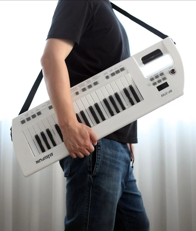 Guitar Electronic Piano Mini Keyboard 37-Key Rechargeable Children Electronic Keyboard Instruments Piano Back Shoulder Carrying