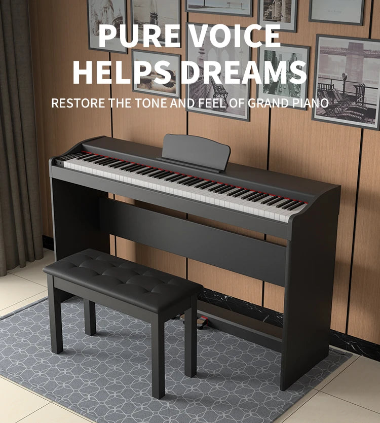 88-key Upright Hammer Piano PVCWood Grain Material Equipped with France DREAM Fifth-generation Audio Source 16Levels Sensitivity
