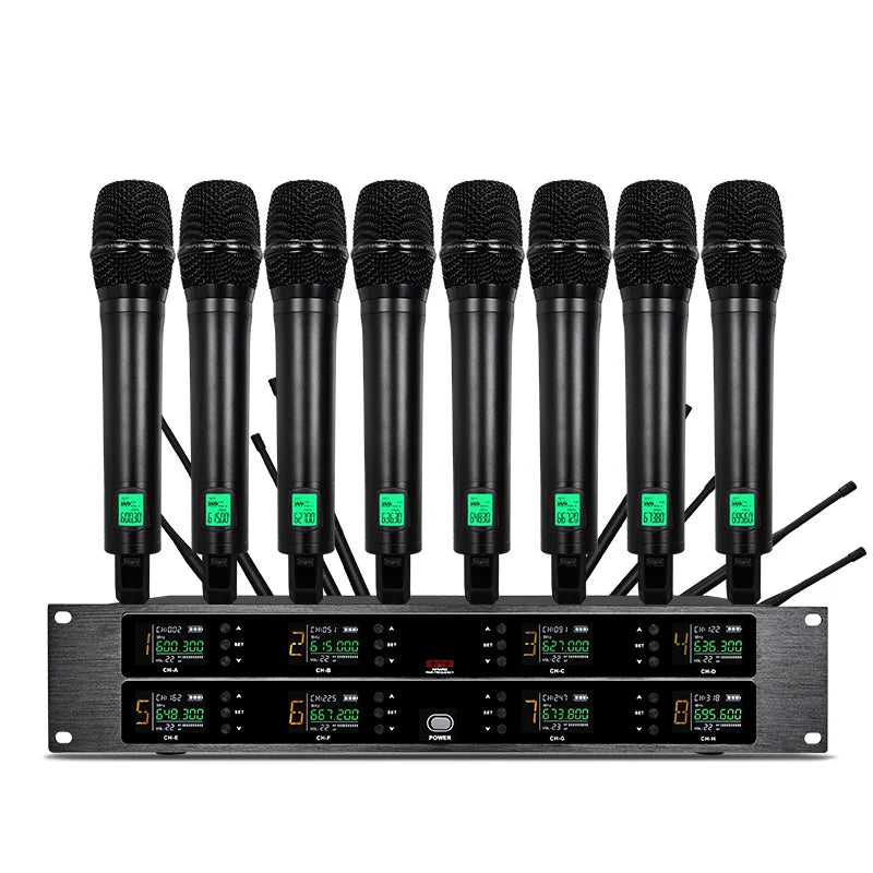 Professional wireless microphone UHF 8-channel handheld collar clip, conference microphone karaoke, singing dynamic microphone