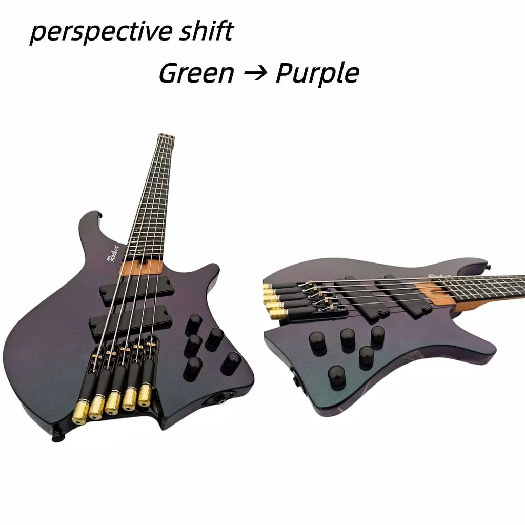 Chameleon Five String Bass Green Purple Transformation Professional Performance Headless Electric Bass