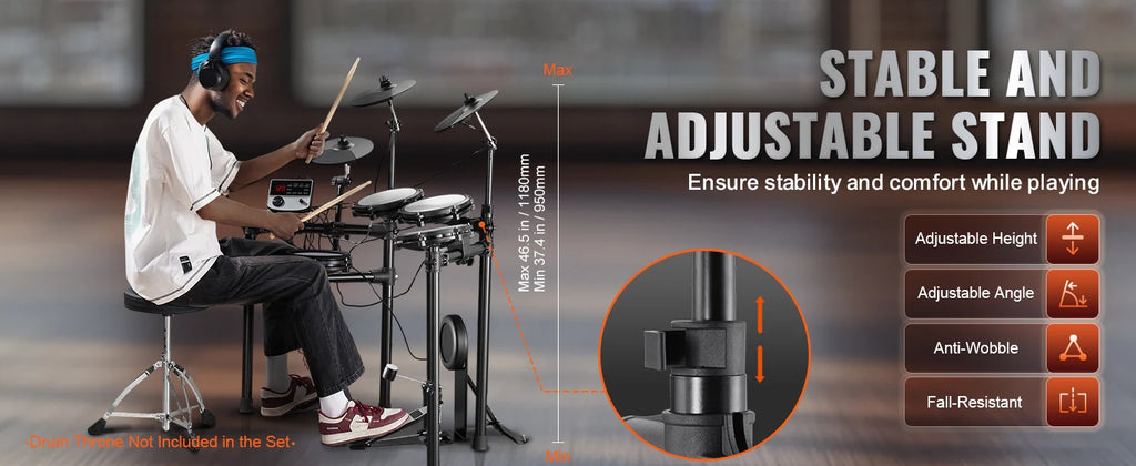 SucceBuy Electric Drum Set 32 Drum Kits & 480 Sounds, USB MIDI Supported 8 / 10 in Quiet Mesh+10 in Cymbals Drum Sticks Easy Use