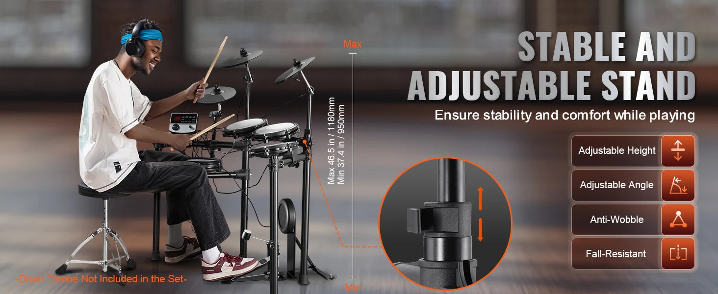 SucceBuy Electric Drum Set 32 Drum Kits & 480 Sounds, USB MIDI Supported 8 / 10 in Quiet Mesh+10 in Cymbals Drum Sticks Easy Use