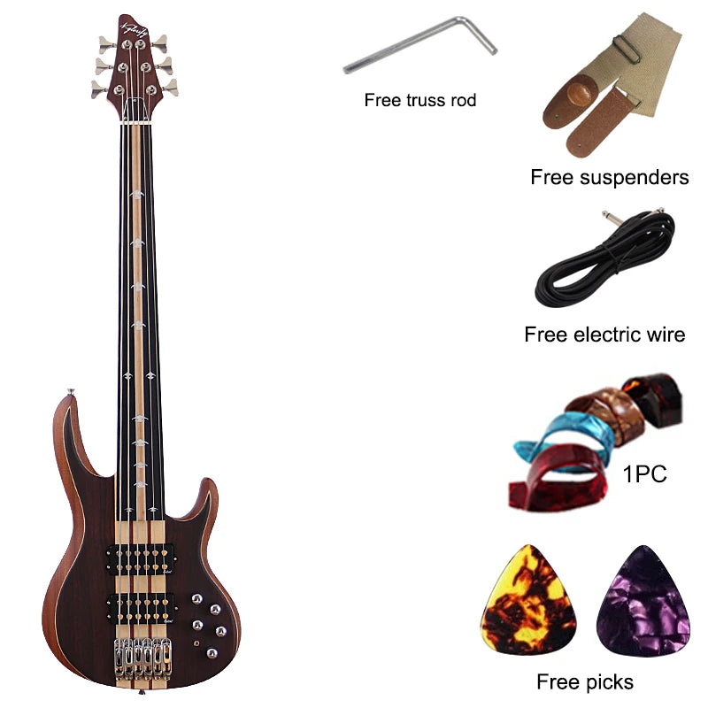 Fretless 6 String Active Electric Bass Guitar Neck Through 43 Inch Rose Veneer Matte with Active&Passive Switch High Quality
