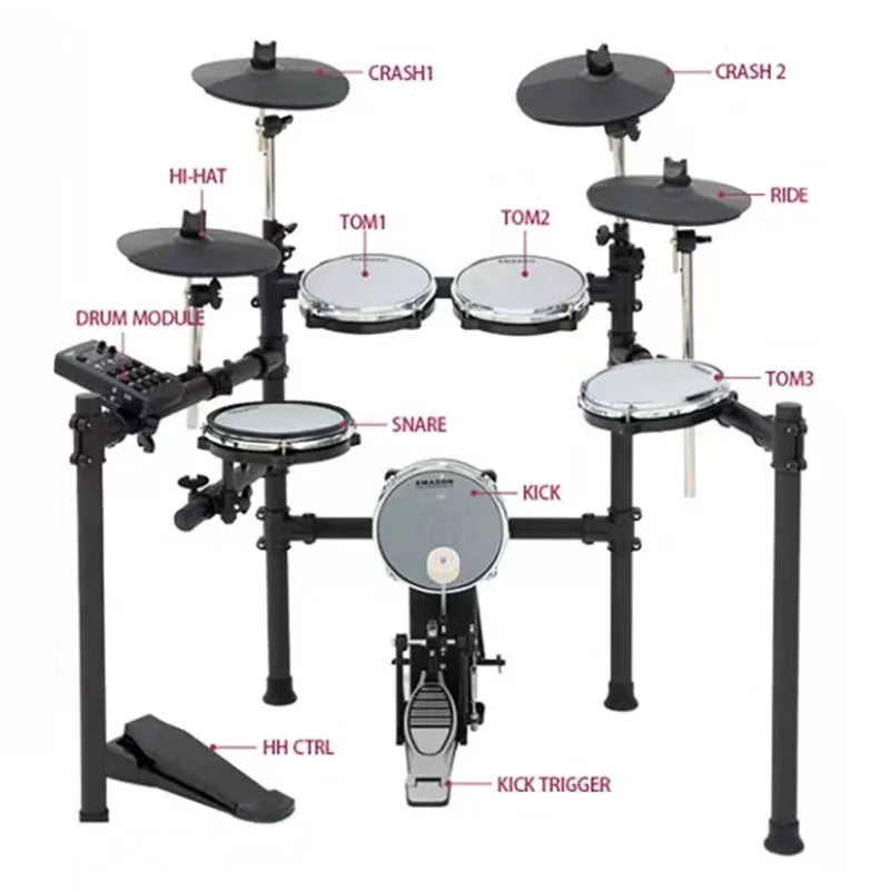 Electronic Drum Set 5 Drums 4 Cymbals Mesh Head Kit with Portable Stand 222 Sounds MIDI Out AUX-IN USB for Home Music Practice