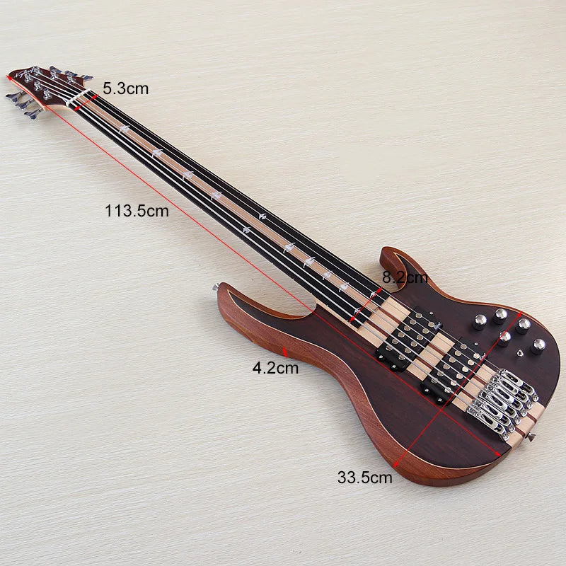 Fretless 6 String Active Electric Bass Guitar Neck Through 43 Inch Rose Veneer Matte with Active&Passive Switch High Quality