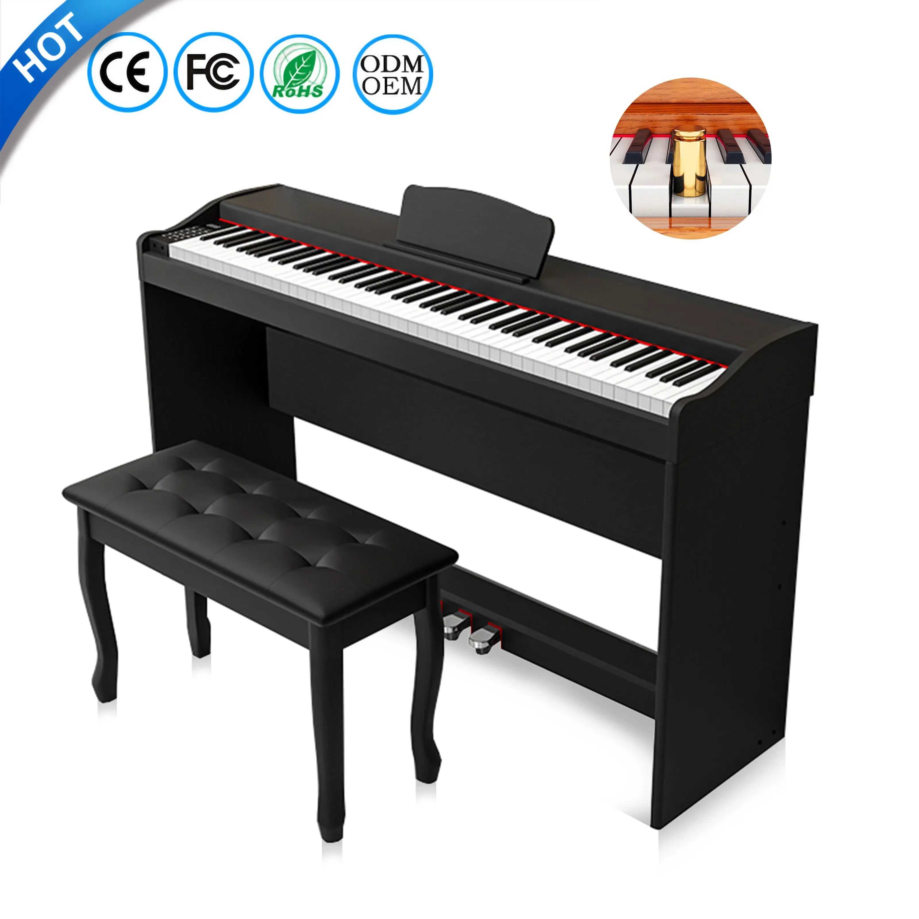 88-key Upright Hammer Piano PVCWood Grain Material Equipped with France DREAM Fifth-generation Audio Source 16Levels Sensitivity