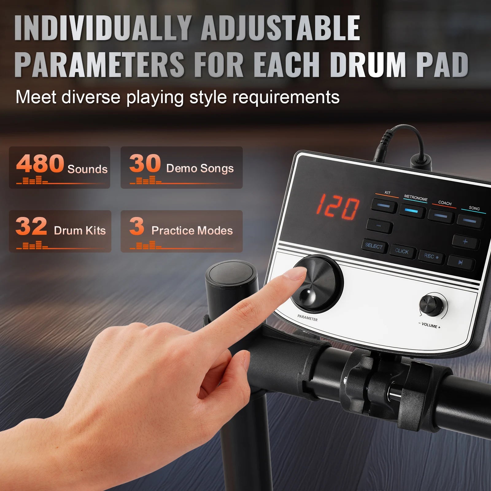SucceBuy Electric Drum Set 32 Drum Kits & 480 Sounds, USB MIDI Supported 8 / 10 in Quiet Mesh+10 in Cymbals Drum Sticks Easy Use