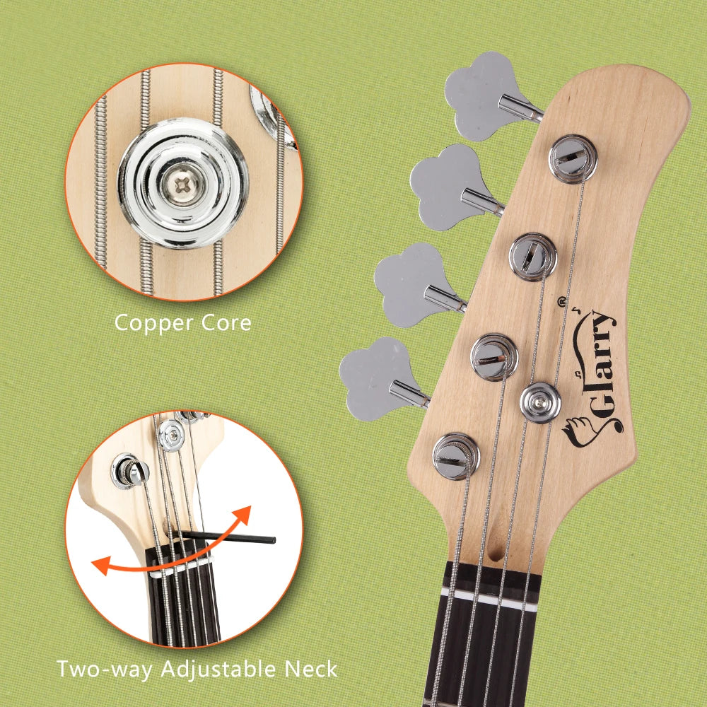 Electric Bass Guitar Full Size 4 String for experienced Bass Players Cord Wrench Tool Sunset Color