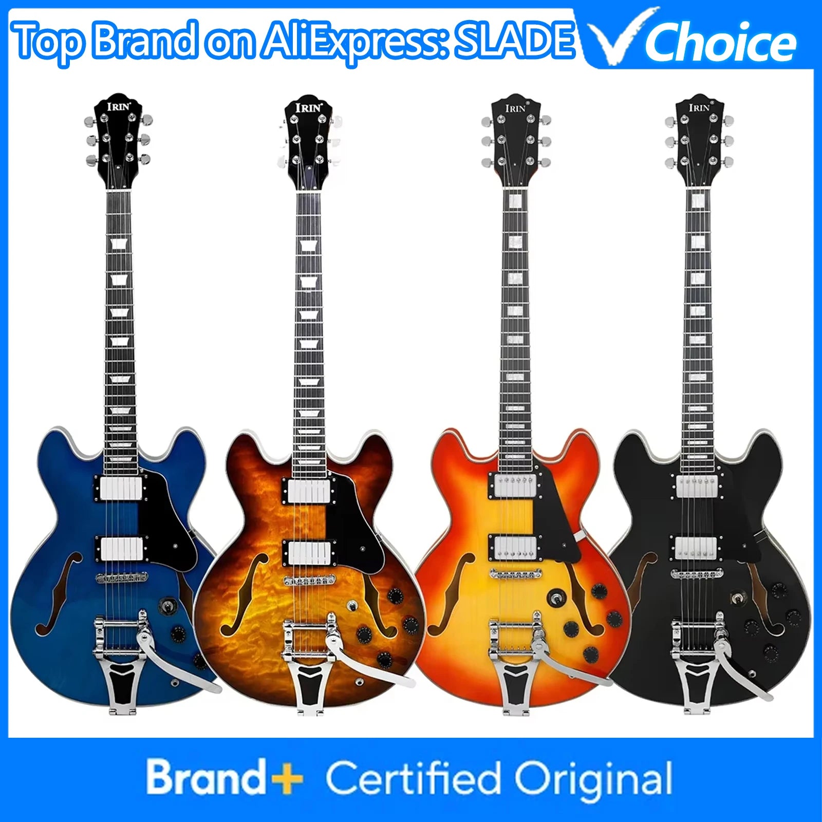 IRIN 22 Frets Jazz Electric Guitar 6 String Color Shell Fingerboard Maple F Hole Semi-hollow Guitarra With Cable Guitar Parts