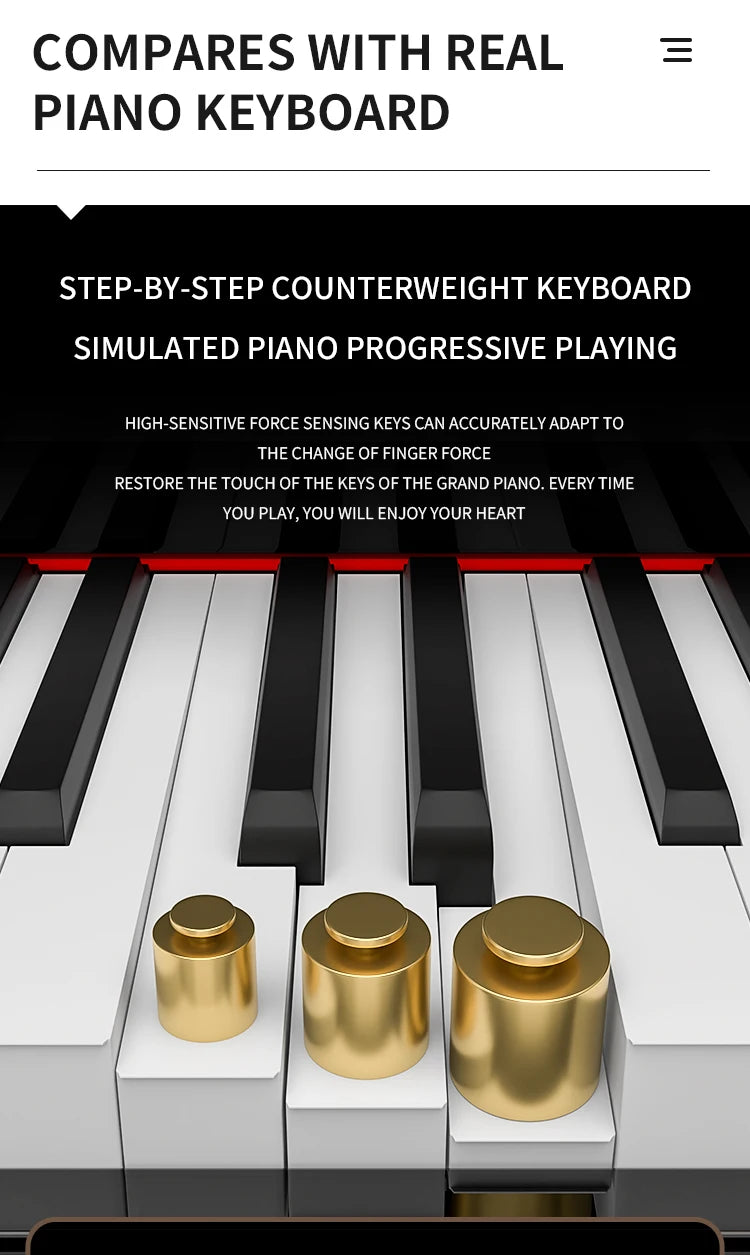 88-key Upright Hammer Piano PVCWood Grain Material Equipped with France DREAM Fifth-generation Audio Source 16Levels Sensitivity