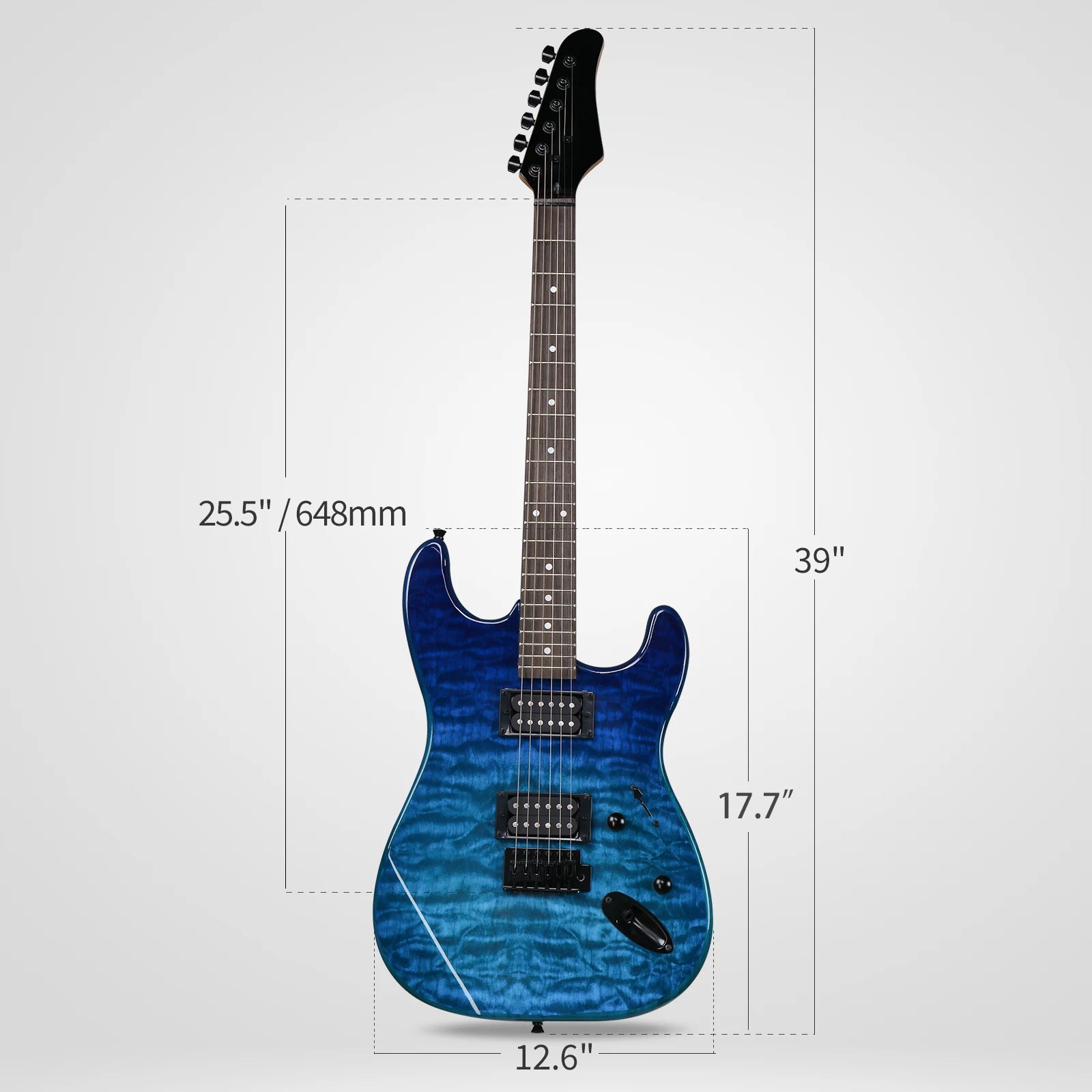 39in Electric Guitar H-H Pickups Trans Blue suit for Heavier Rock