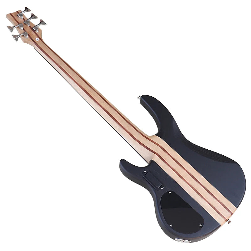 Fretless Electric Bass Guitar 5 String 43inch Solid Ashwood Body Bass Guitar Matte Finish Black Color