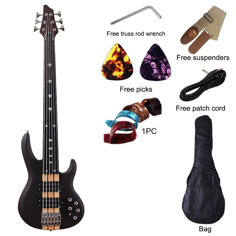 Fretless 6 String Active Electric Bass Guitar Neck Through 43 Inch Rose Veneer Matte with Active&Passive Switch High Quality