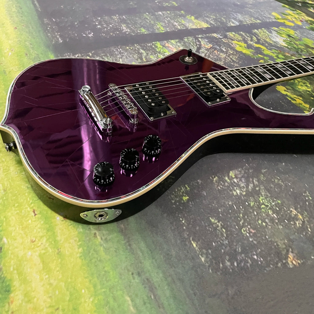 PURPLE Ibn Iceman Electric Guitar with Maple Back/Sides Crack Mirror Body & HH Chrome Bridge Hardware guitars