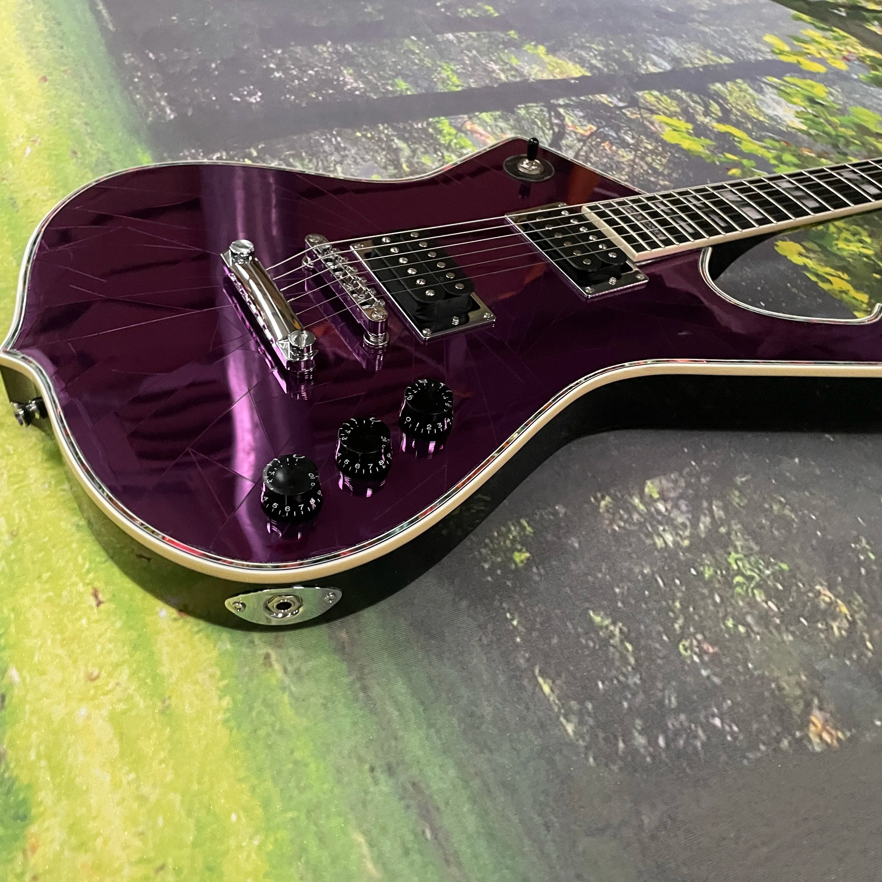 PURPLE Ibn Iceman Electric Guitar with Maple Back/Sides Crack Mirror Body & HH Chrome Bridge Hardware guitars