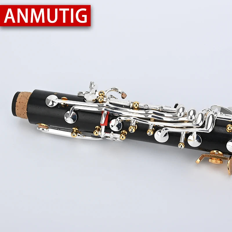 ANMUTIG Eb Clarinet  Professional Performance Ebony Silver Plated 18 Key Wood Instrument S8