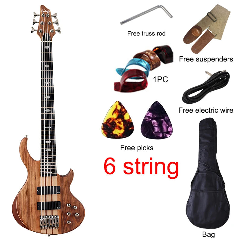 Active Electric Bass Guitar Tree Burl Top Neck Through 43 Inch 6 String 7 String Matte High Quality Bass