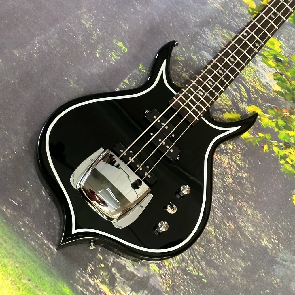 4-string bass guitar in the shape of a peach hardware electric bass guitars black guitarra