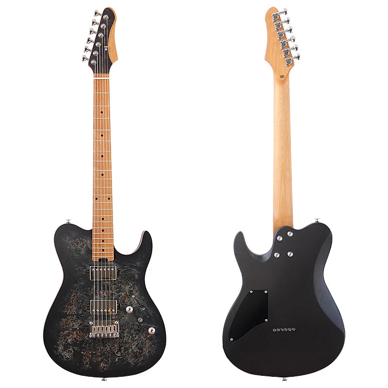 6String Electric Guitar Tree Burl Top Roasted Maple Neck 39 Inch Okoume Body Matte Performance Guitar Blue&Black Good Handicraft