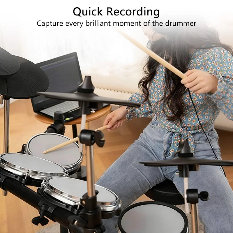 Electronic Drum Set 5 Drums 4 Cymbals Mesh Head Kit with Portable Stand 222 Sounds MIDI Out AUX-IN USB for Home Music Practice