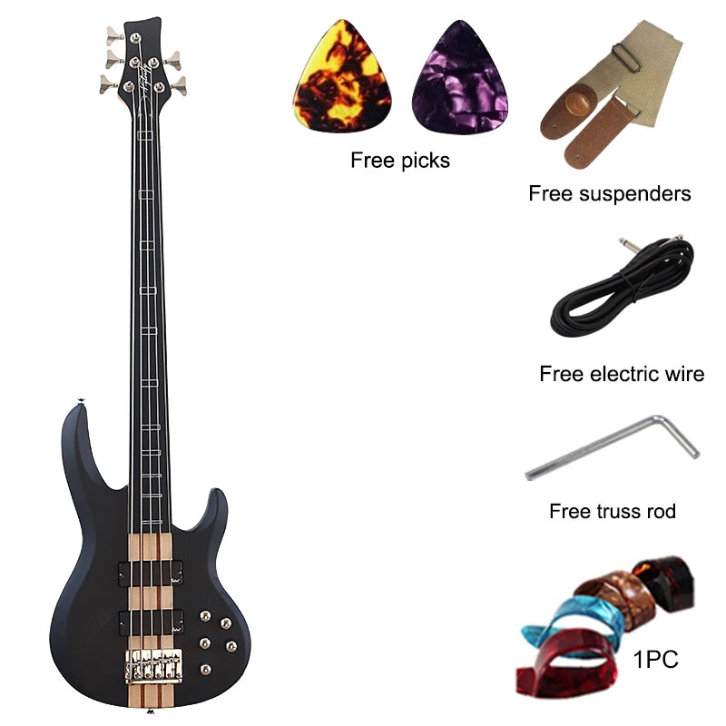 Fretless Electric Bass Guitar 5 String 43inch Solid Ashwood Body Bass Guitar Matte Finish Black Color