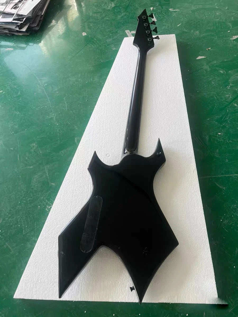 High Quality Unusual Shape Black 4 Strings Electric Bass Guitar Rosewood Fretboard Black Hardwares Factory Customizable