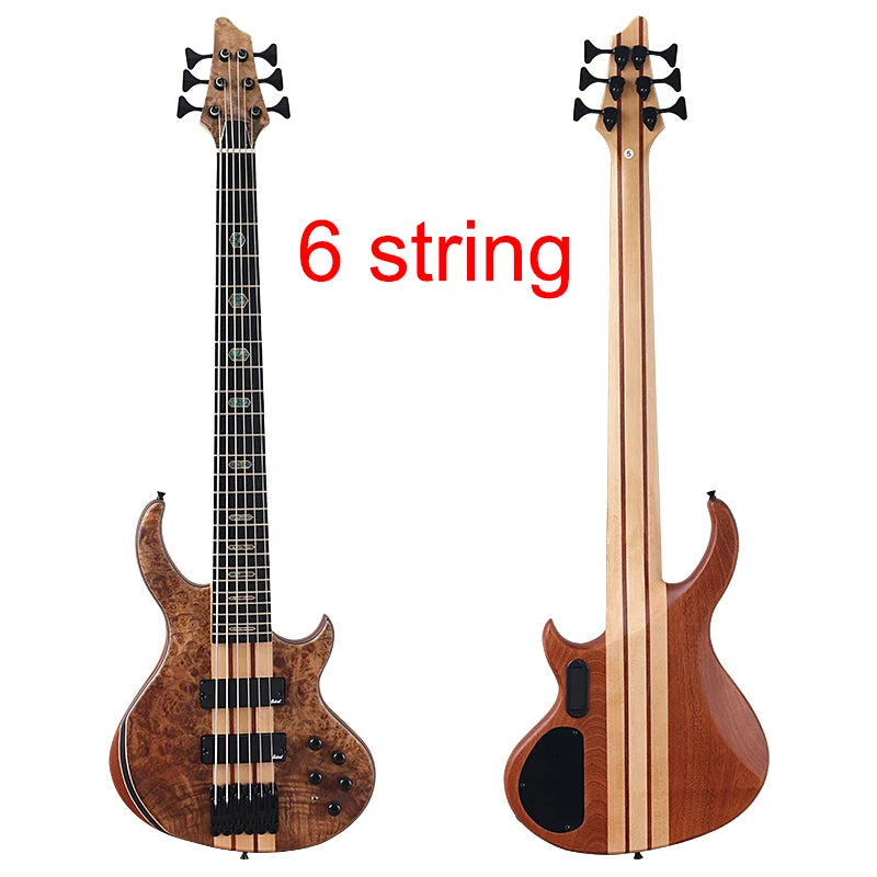 Active Electric Bass Guitar Tree Burl Top Neck Through 43 Inch 6 String 7 String Matte High Quality Bass