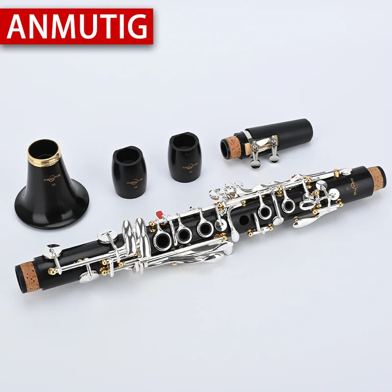 ANMUTIG Eb Clarinet  Professional Performance Ebony Silver Plated 18 Key Wood Instrument S8