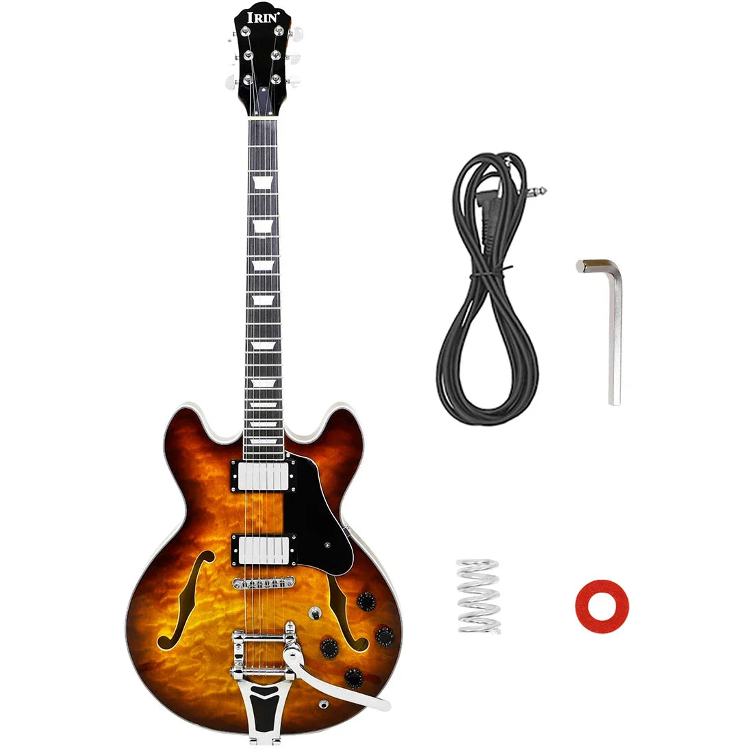 IRIN 22 Frets Jazz Electric Guitar 6 String Color Shell Fingerboard Maple F Hole Semi-hollow Guitarra With Cable Guitar Parts